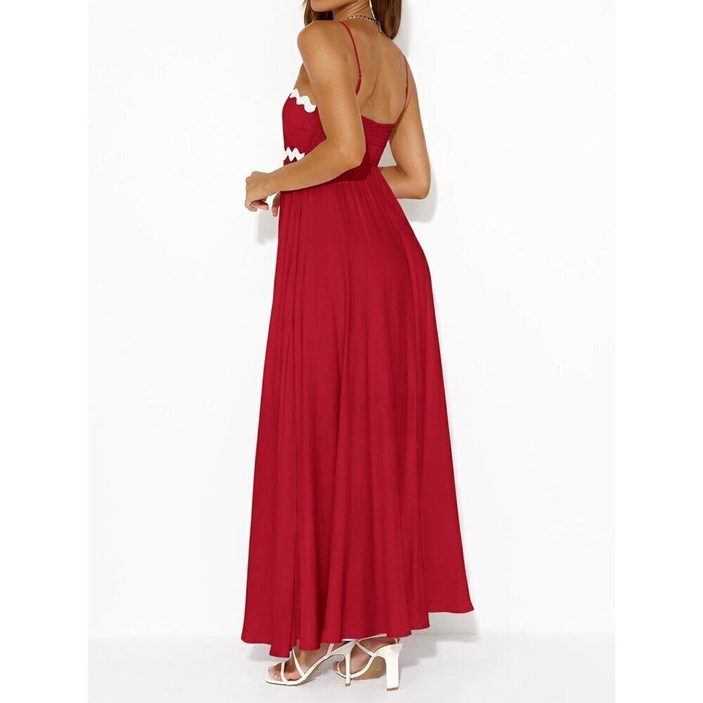 ✨ Prettygarden Maxi Dresses Women Red Spaghetti Strap Long Flowy Beach Sundress - Picture 4 of 5
